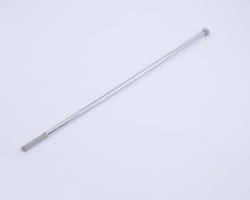 Long carriage bolts with rounded heads and square necks arranged side by side